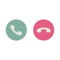 Answer and decline phone call buttons. Phone call red and green icon. Vector illustration isolated on white background, flat