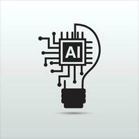 Artificial intelligence AI processor chip and light bulb icon. illustration concept of getting innovation ideas using artificial intelligence vector