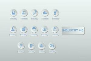 Industrial 4.0 process system on industrial factory and connection with automation, robot, data management. Industry 4.0 and smart productions icon set vector