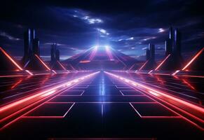 Ai Generative Neon illuminated futuristic backdrop realistic image, ultra hd, high design very detailed photo