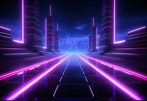Ai Generative Neon illuminated futuristic backdrop realistic image, ultra hd, high design very detailed photo