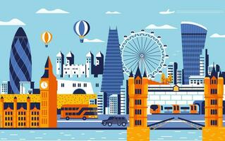 London cityscape with buildings, bridges and a bus vector