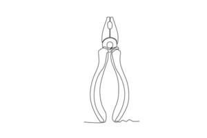 One continuous line drawing of an pliers. One line concept graphic design vector illustration of building construction tools