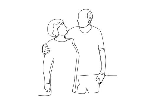soltero continuo línea dibujo un par de abuelos curioso a cada otro vector