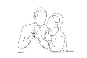Single continuous line drawing a Grandparents couple can happily contact their grandchildren vector