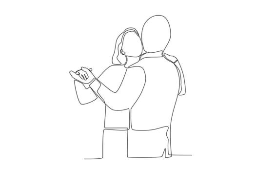 soltero continuo línea dibujo un par de abuelos bailando vector