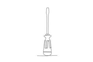 One continuous line drawing of an screwdriver. One line concept graphic design vector illustration of building construction tools