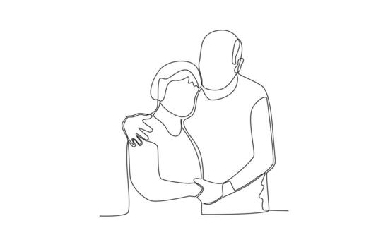 soltero continuo línea dibujo un par de abuelos quien amor cada otro vector