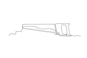 One continuous line drawing of an handsaw. One line concept graphic design vector illustration of building construction tools