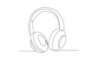 One continuous line drawing of headphone to record a podcast vector