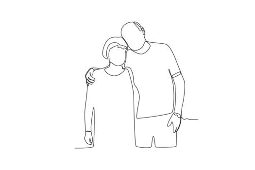soltero continuo línea dibujo un par de abuelos posando para un foto vector