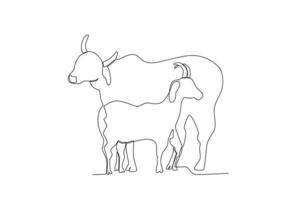 One continuous line drawing of sacrificial animals cows and goats vector