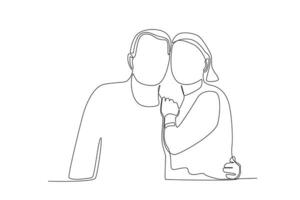 Single continuous line drawing a pair of grandparents who love each other vector