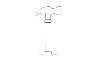 One continuous line drawing of an claw hammer. One line concept graphic design vector illustration of building construction tools