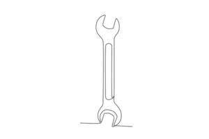 One continuous line drawing of an wrench. One line concept graphic design vector illustration of building construction tools