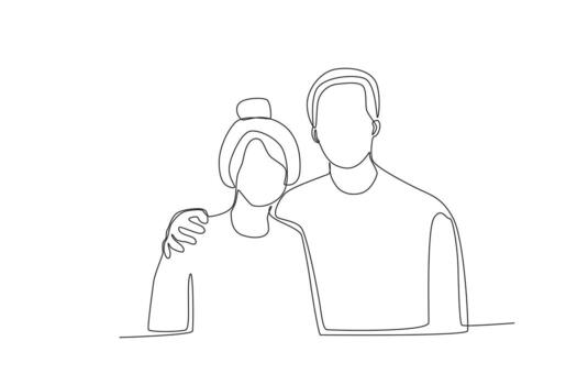 soltero continuo línea dibujo un par de abuelos quien amor cada otro vector