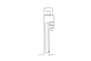 One continuous line drawing of an pipe wrench. One line concept graphic design vector illustration of building construction tools