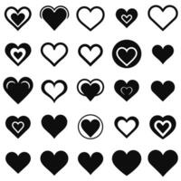 corazón forma icono conjunto negro contorno minimalista vector