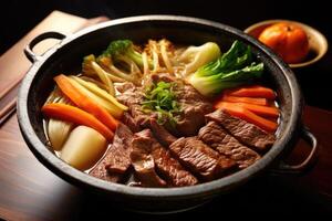 Sukiyaki japonés comida fotografía ai generado foto