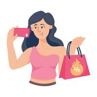 de moda compras selfie vector