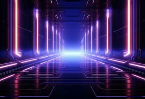Ai Generative Neon illuminated futuristic backdrop realistic image, ultra hd, high design very detailed photo