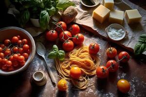 en el cocina italiano comida un hiper realista ai generado foto