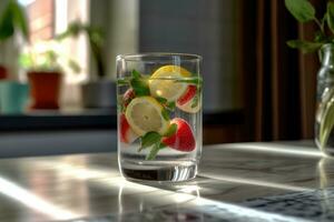 hiper realista calidad de un vaso infundido agua ai generado foto
