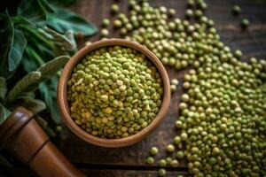 stock photo mung bean in kitchen table flat lay AI Generated