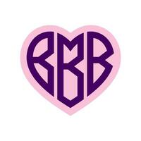 Logo B Heart Monogram 3 Letters Alphabet Font Love Logo Valentine Logotype Embroidery vector