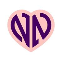 Logo N Heart Monogram 2 Letters Alphabet Font Love Logo Valentine Logotype Embroidery vector