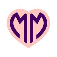 Logo M Heart Monogram 2 Letters Alphabet Font Love Logo Valentine Logotype Embroidery vector