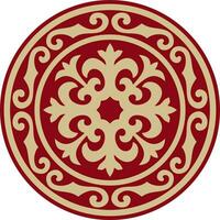 Vector red and gold round Kazakh national ornament. Ethnic pattern of the peoples of the Great Steppe, .Mongols, Kyrgyz, Kalmyks, Buryats. circle, frame border