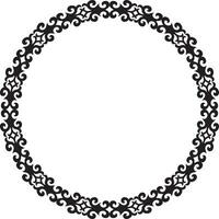 Vector monochrome Kazakh national round pattern, frame. Ethnic ornament of the nomadic peoples of Asia, the Great Steppe, Kazakhs, Kirghiz, Kalmyks, Mongols, Buryats, Turkmens