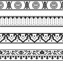 Vector set of monochrome Chinese national ornaments, borders. Asian seamless, endless pattern