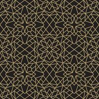 Vector seamless gold ornament on a black background. Pattern for the background. List of the walls of the mosque. Geometric lines