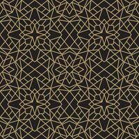 Vector seamless gold ornament on a black background. Pattern for the background. List of the walls of the mosque. Geometric lines