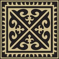 Vector golden with black Square Kazakh national ornament. Ethnic pattern of the peoples of the Great Steppe, .Mongols, Kyrgyz, Kalmyks, Buryats.