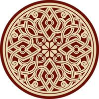 Vector gold and red round ancient Byzantine ornament. Classical circle of the Eastern Roman Empire, Greece. Pattern motifs of Constantinople