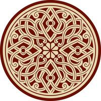 Vector gold and red round ancient Byzantine ornament. Classical circle of the Eastern Roman Empire, Greece. Pattern motifs of Constantinople