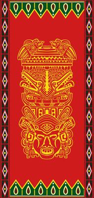 Vector red yellow green round colored aztec indian ornament with triangles and totem