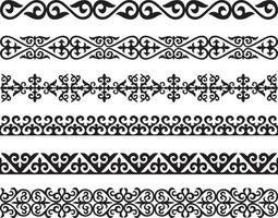 Vector set of Kazakh national ornaments. Borders and frames for sandblasting. Details and elements for design and postcards