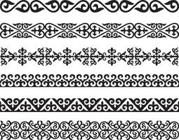 Vector set of Kazakh national ornaments. Borders and frames for sandblasting. Details and elements for design and postcards