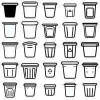 basura lata basura compartimiento icono conjunto negro contorno vector