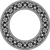 Vector round monochrome black Indian national ornament. Ethnic plant circle, border. Frame, flower ring. Poppies and leaves