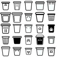 Trash Can Icon Set Black Outline Minimlistic vector