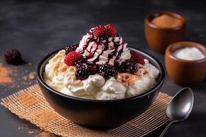 hyper realistic quality of patbingsu Korean shaved ice dessert AI Generated photo