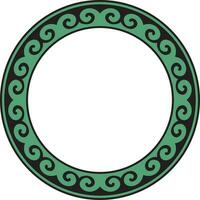 Vector green and black round Kazakh national ornament. Ethnic pattern of the peoples of the Great Steppe, Mongols, Kyrgyz, Kalmyks, Buryats. circle, frame border