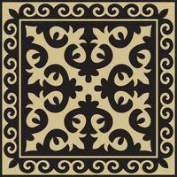 Vector golden with black Square Kazakh national ornament. Ethnic pattern of the peoples of the Great Steppe, .Mongols, Kyrgyz, Kalmyks, Buryats.