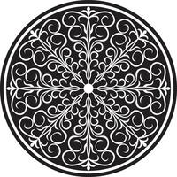 Vector round monochrome floral european national pattern. Ethnic circle ornament of Ancient Greece, Roman Empire.