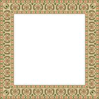 Vector square colorful Indian national ornament. Ethnic plant border. Flowers frame. Poppies and leaves